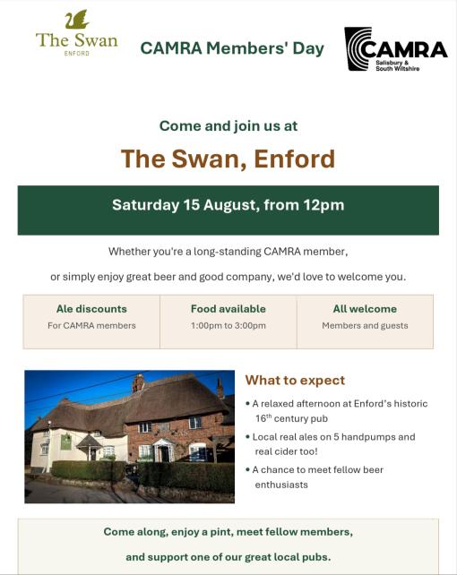 Salisbury and South Wiltshire branch social - Members day at the Swan Enford